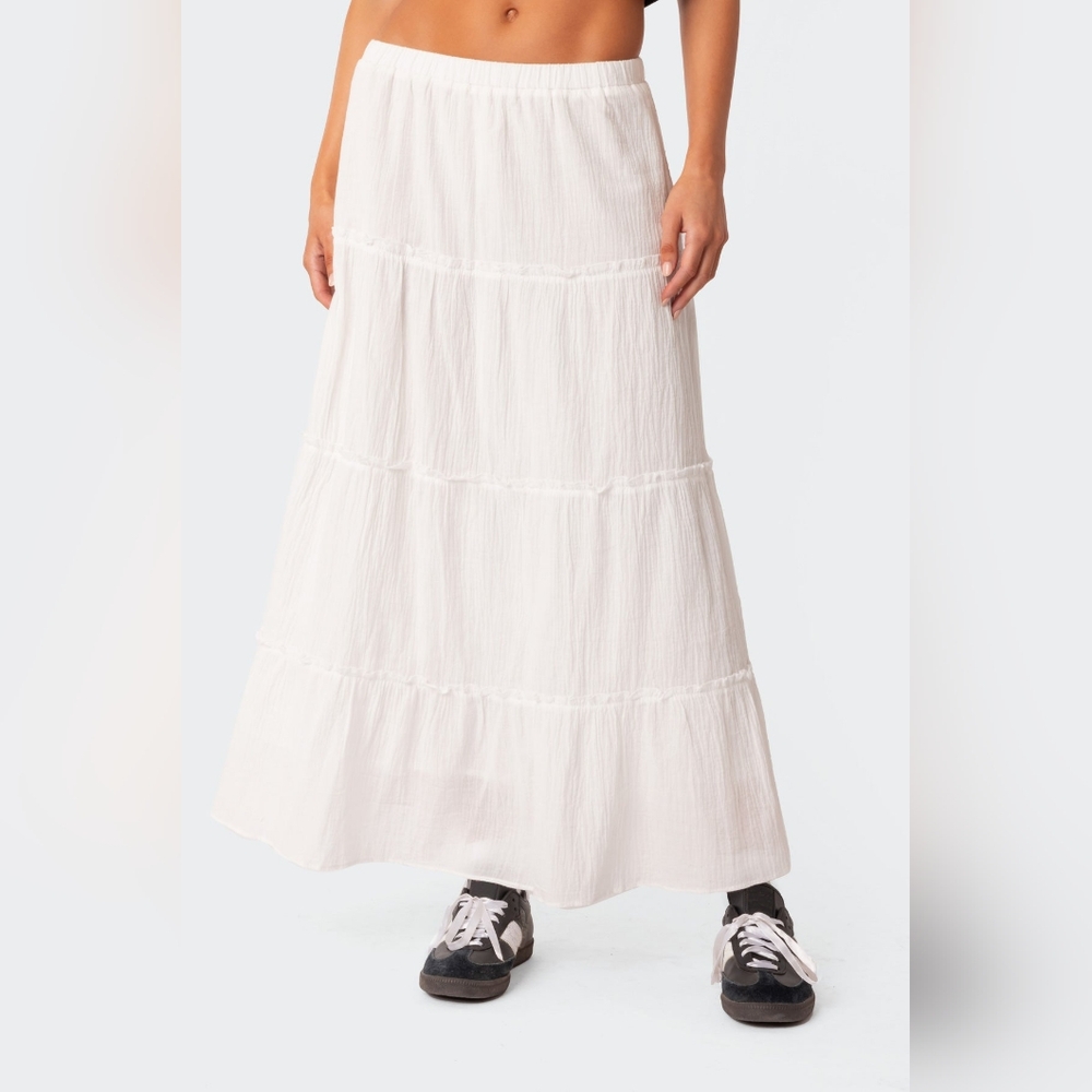 White Charlotte Tiered Maxi Skirt